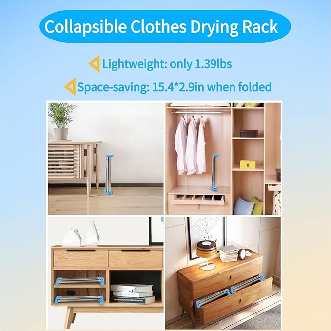 Lmaray Portable Travel Garment Rack, Stainless Steel Foldable Mini Drying Clothes Rack for Travel, Camping, Hotel Room, Laundry, Dance, Indoor, Outdoor (B-Longer & Thicker)
