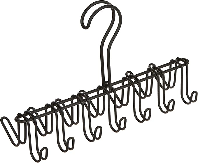 iDesign Classico Metal 14-Hook Horizontal Closet Organizer Rack for Ties, Belts, Hats, Purses, Towels, Jackets, 10.25" x 3.75" x 6.75" - Matte Black