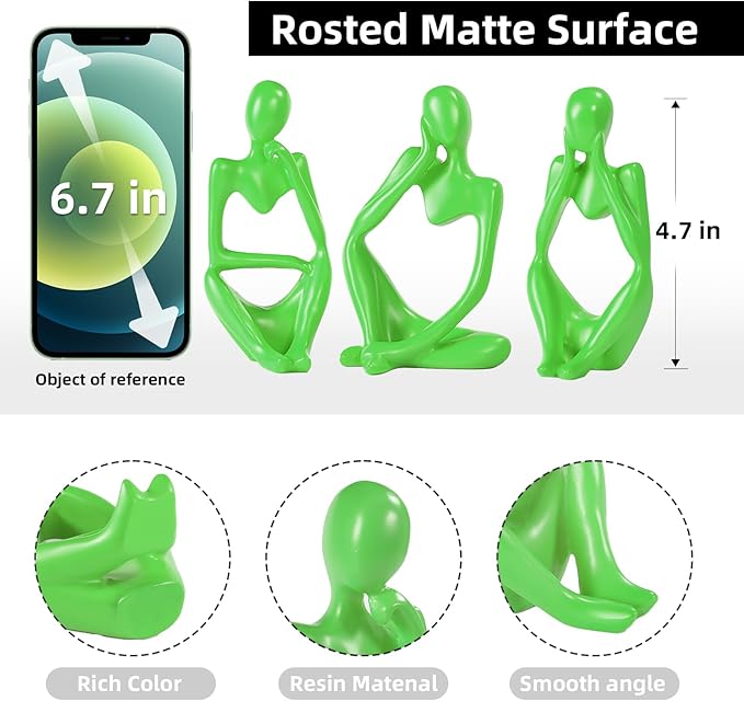 BMLCGJ Thinker Statue Gold Decor Abstract Art Sculpture, Golden Resin Collectible Figurines for Home Living Room Office Shelf Decoration,Great Gifts Ideas (Light Green)