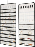 48 Pockets Hanging Jewelry Organizer with Necklace Straps, Double-Sided White Closet Jewelry Holder for Space-Saving Storage of Earrings, Bracelets & Necklaces
