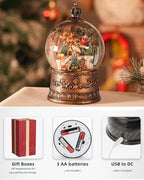 Snow Globe Christmas with Elk, Lighted Christmas Snow Globes with Timer, Swirling Musical Glittering Snowglobe Lantern for Decorations(SnowTrain Elk)