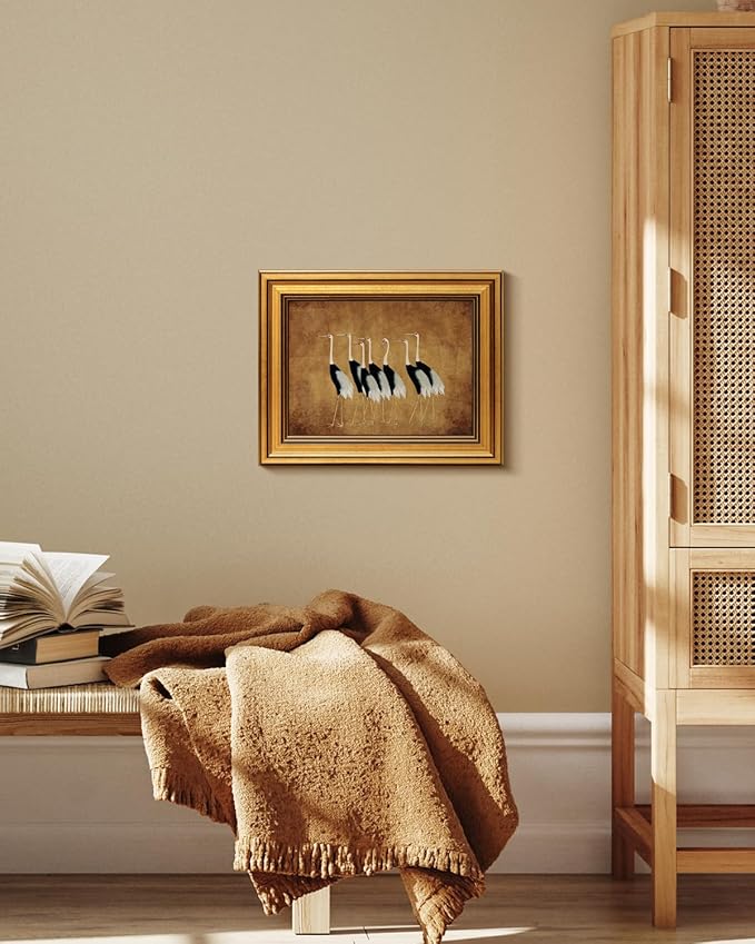 VIYYIEA Vintage Gold Framed Wall Art for Living Room, Cranes Canvas Prints Home Decor, Oil Painting Picture, Bedroom Wall Decor Gifts for Friends or Family -【Seven Cranes】-(10L x 8W)