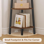 Hoctieon Corner Shelf, 6-Tier Corner Bookshelf, Rustic Ladder Shelf, Industrial Display Stand for Living Room, Kitchen, Home Office, Balcony, Small Space, Metal Frame, Rustic Brown