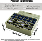 AARAINBOW 2 Packs Underwear Socks Ties Storage Organizer with Lids Foldable Closet Drawer Organizer 60 Cells, Fabric Drawer Wardrobe Divider Storage Boxes for Scarves and Lingerie (30 Cell, 2 Green)