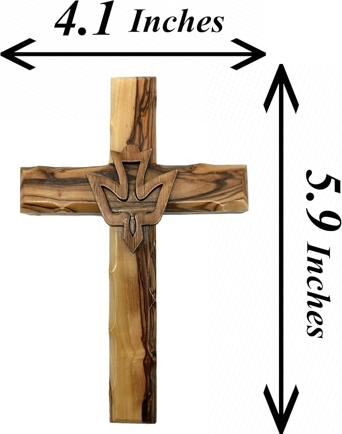 Zuluf 6.3" Olive Wood Dove Cross Wall Hanging Christian Holy Spirit Baptism Holy Land Gift Bedroom Decor CRS020