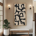 Framed Abstract Neutral Horizontal Wall Art for Living Room, Black Beige Mid Century Modern Artwork for Walls, Large Abstract Canvas Painting Print for Bedroom Hallway Home Office Wall Decor, 24x48 In