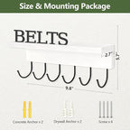 Belt Hanger Organizer for Closet, Wall Mount Belt Rack, Wooden Belt and Tie Organizer for Stores and Displays Mens Accessories (Length 9.8”) White