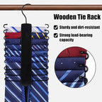 JOHOUSE Wooden Tie Rack, Tie Hanger Organizer for Men Closet 20 Hooks 360 Degree Rotating Hanging Space Saving Holder for Belt Scarf, Black