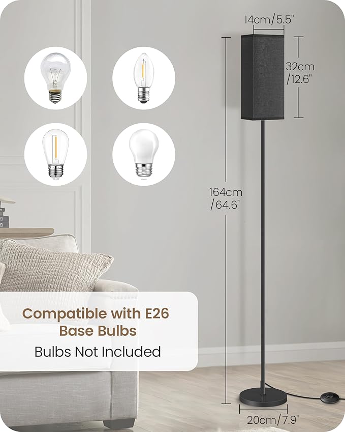 Floor Lamp, Pole Lamp with Foot Switch, Modern Standing Lamp Shade, Minimalist Freestanding Lamp (Bulb Not Included), for Living Room, Bedroom Office ETL Listed, Black B07LD05