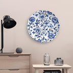 Blue Ceramic Decorative Plate, Floral Design Decorative Dish with Stand, Chinese Style Bone China Decorative Plates Art Porcelain Plate for Living Room Hallway Table Decor