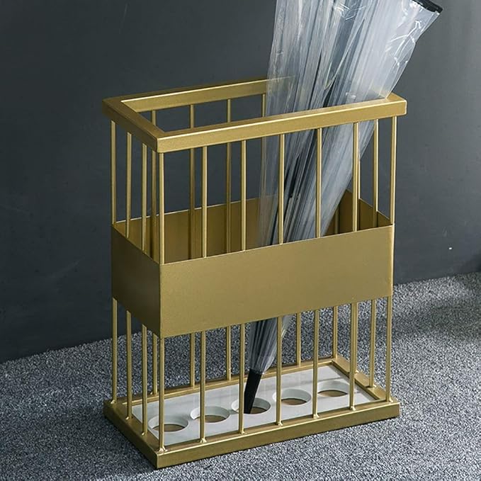 Gold Umbrella Holder for Entryway, Metal Rack Organizer - Can Hold 5 Umbrellas