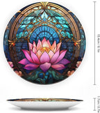 Decorative Plates for Home Decor, Moroccan Water Lily Stained Glass Print Decor Tray for Table Display, Ceramic Dinner Plate W/ Stand, Living Room Dining Room Decor, Gifts for Lotus Lover, 6 Inch