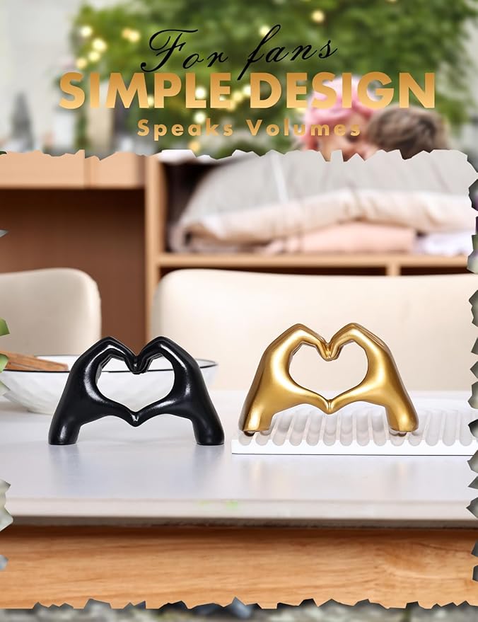 Small Heart Hands Sculpture-Gold Shelf Decor for Living Room, Love Finger Statue Modern Aesthetic Unique Accent Decor Bedroom Knick Knacks -Gifts for Wedding Christmas Birthday(Gold)