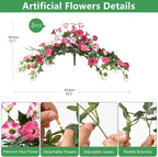 Artificial Fake Flowers Plants for Outdoors Spring Decoration, 2Pcs Faux Petunias with Greenery UV Resistant No Fade, Realistic Silk Flower for Outside Patio Planters Front Porch Window (Rose Red)