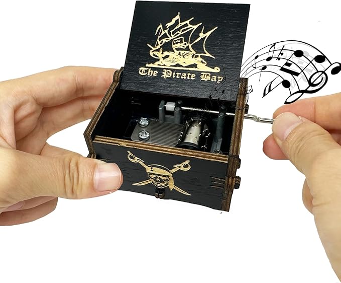 Youtang Pirates of The Caribbean Music Box Hand Crank Musical Box Carved Wooden,Play (Davy Jone's Theme, Black)