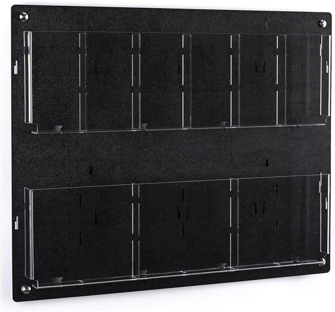 Displays2go Tiered Brochure Rack for Wall, 6-12 Adjustable Pockets, Frameless Acrylic - Black (2RP6BLK)