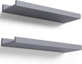 Boswillon Floating Shelves for Wall, Wall Shelves Set of 2, Bedroom Shelves with Lip, Display Picture Ledge Shelf for Wall Decor Bedroom Living Room Bathroom Kitchen - Grey