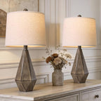 PoKat 23.5'' Table Lamps Set of 2 for Bedroom, Farmhouse Nightstand Lamps for Living Room, Rustic Bedside Lamps with Linen Lampshade for Side Table Office Hallway Entryway Dark Wood-Like (Brown)