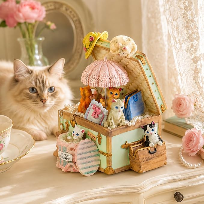 Cat Music Box for Girls, Cute Wind-Up Musical Keepsake Gift, for Daughter, Wife, Girlfriend, Sister, Granddaughter, Birthday Christmas Friendship Gift, Plays Castle in the Sky