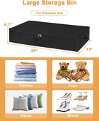 Under Bed Storage Container, 3 Pack Underbed Storage Bags With Lid, Foldable Sturdy Clothes Storage Organizer W/ 3 Handles, Ultra Thick Fabric Blanket Shoe Storage Box, 30x15x6.7inch, Black, 50L