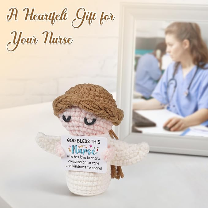 Nurse Gifts - Positive Crochet Angel - Nurse Week, Retirement Gifts, Birthday, Appreciation Gift for RN Registered Practitioner, LPN, Nursing School Graduation - Bulk Gift for Hospital Staff