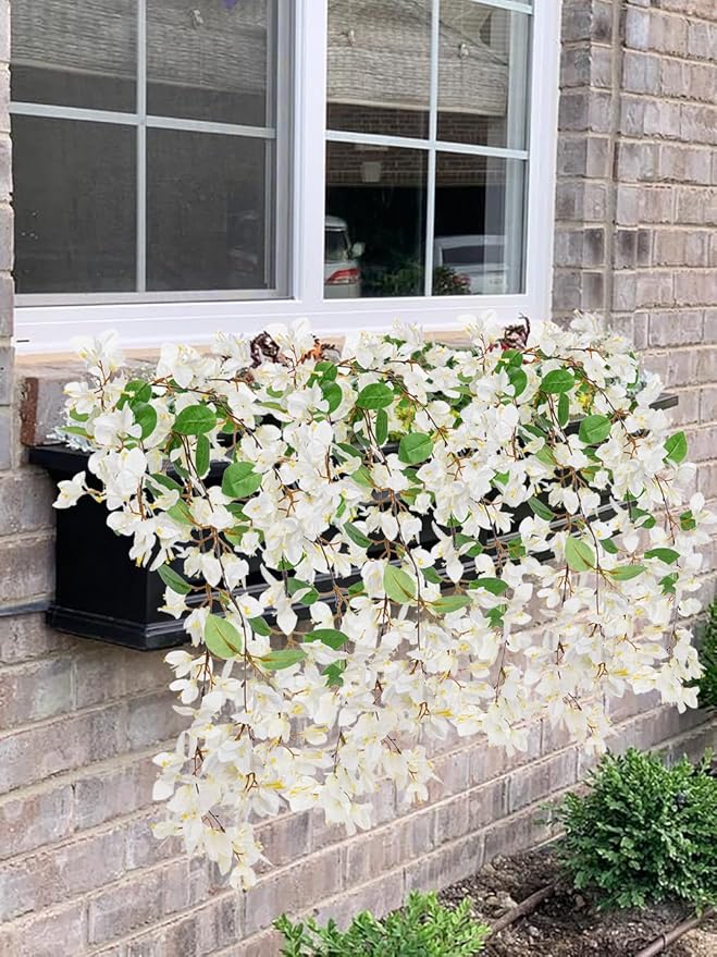 33.5" Bougainvillea Artificial Flowers Fake White Flowers, UV Resistant Long Sprays Artificial Bougainvillea Flowers for Indoor & Outdoor Decor, 3PCS Faux Hanging Flower for Home Room Wedding Porch