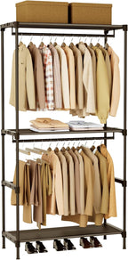 Clothes Rack, Portable Closet, 27.6 Inch Wardrobe Closet, Clothes Storage Organizer with Shelves and 2 Hanging Rods, Easy to Assembly, Black PCT001B01