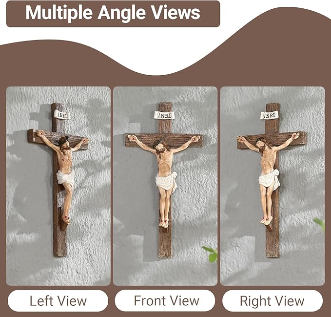 XUEMEKO Crucifix Wall Cross, 10.3" H Catholic Crucifix for Wall, Resin Jesus Cross Home Decor, Handcrafted Crucifijos Catolicos, Religious Wall Decor for Home Altar Church Gift