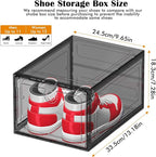 6 Pack Upgrade Harder Shoe Organizer, Shoe Storage with Magnetic Front Door, Clear Shoe Boxes Foldable Space-Saving Shoe Rack for Sneaker Boot Container, Black