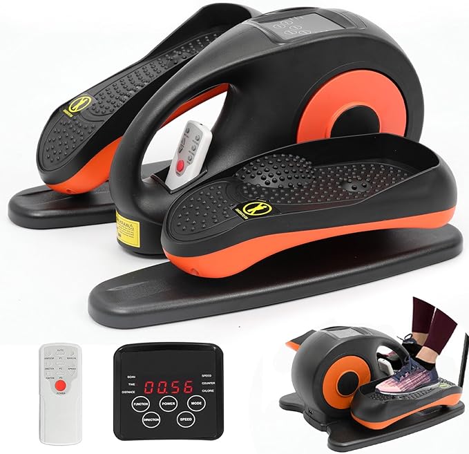 Under Desk Elliptical Machine, Elliptical Exercise Machine with Remote Control, Portable Ellipse Machine Supports Auto & Manual Mode, Leg Exerciser for Seniors Adults Teens, Orange
