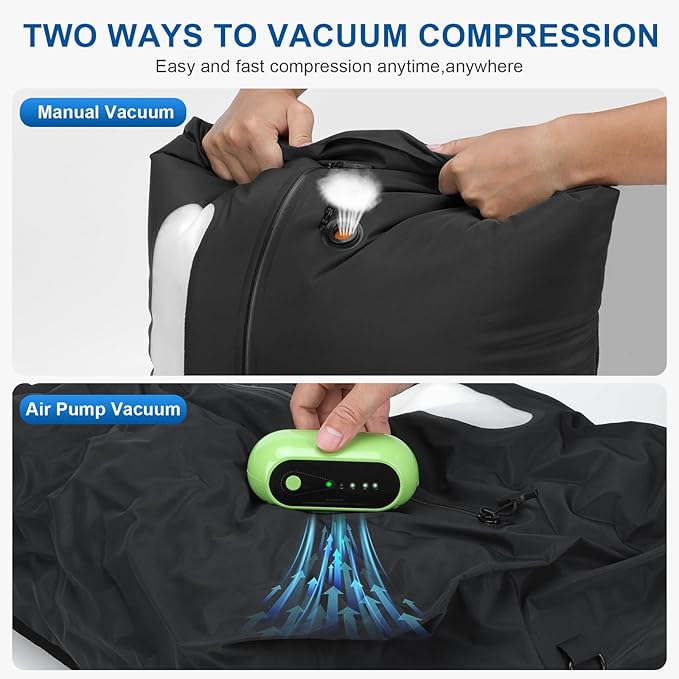 Travel Vacuum Bags with Pump, Reusable Vacuum Packing Cubes Bags for Luggage, IPX7 Waterproof, Space Saver, Vacuum Bag Kit for Camping, Suitcase, Gym, Yoga, Swim, Beach (1 Bag + Pump)