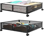 PHINOX Under Bed Storage Containers with Wheels - Shoe Storage Organizer Drawer, Tool-free Assembly Metal Underbed Storage for Bedroom Clothes, Shoes, Blankets - 2Pack