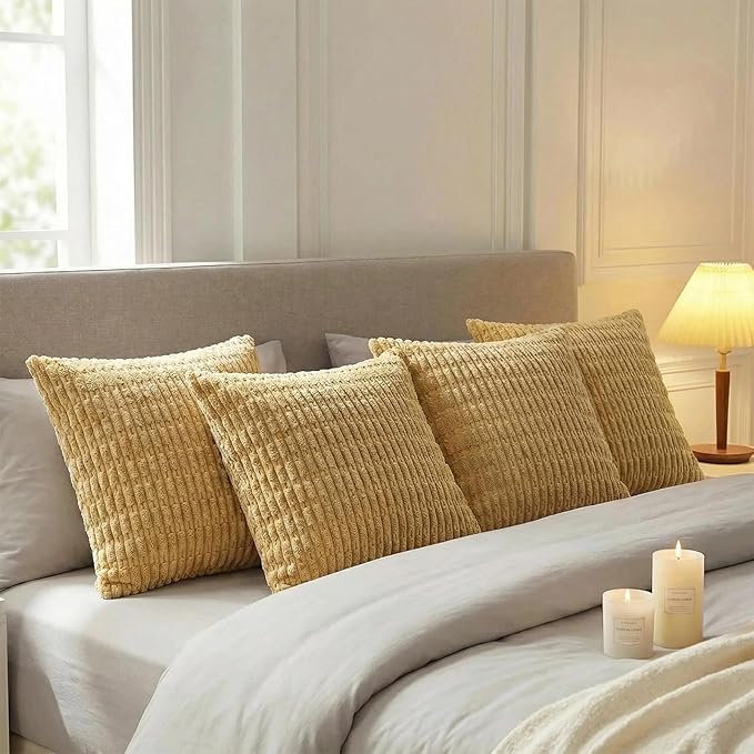 Fancy Homi 4 Packs Decorative Throw Pillow Covers for Living Room Couch Bed, Modern Farmhouse Boho Home Décor Accent Cushion Case, 16" x 16", Mustard Yellow