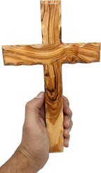 Zuluf Wooden Olivewood Plain Cross For Wall decor | Large Wall Cross Christian Religious Gift | Wall Art Home Room Décor | Jerusalem Decorative Wall Cross with Holy Land Certificate | 25cm / 9.8"