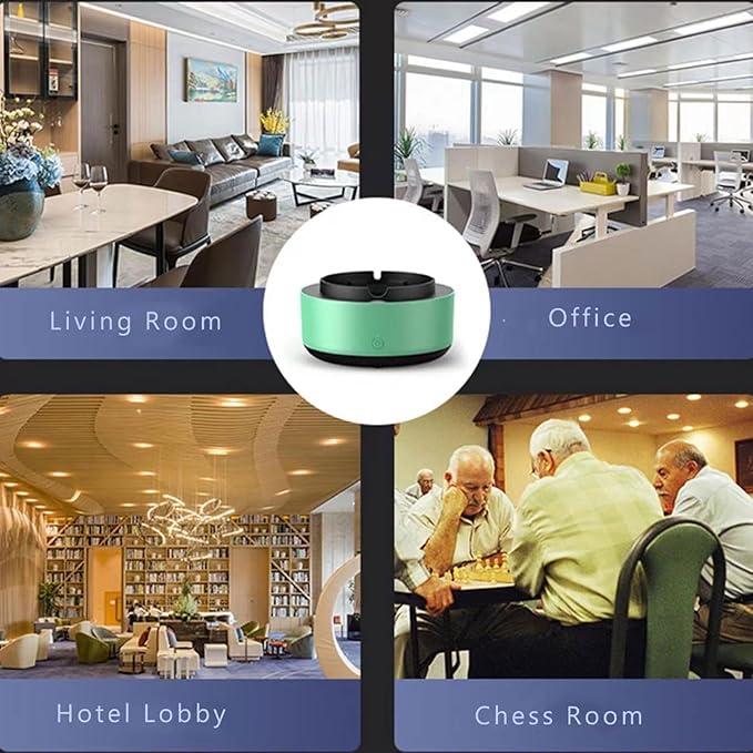 2 in 1 Multifunctional indoor smokeless ashtray, 360 °surround suction intelligent air purifier ashtray, indoor household car intelligent ashtray (Green)