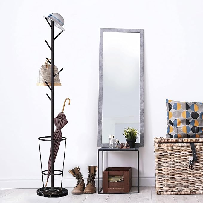 Metal Umbrella Stand with Coat Rack,Modern Umbrella Holder for Entryway,Freestanding Umbrella Rack with Marble Base,Tall Umbrella Storage for Indoor Outdoor Patio(66.9″, Gold Black)