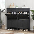 Shoe Cabinet with 4 Flip Drawers & 2 Drawers,Farmhouse Shoe Storage Cabinet for Entryway,Slim Freestanding Organizer Rack for Front Door Entrance,Black
