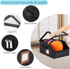 4 Pack Hat Storage for Baseball Caps-Holds Up to 56 Caps, Hat Organizer for Closet Stackable Hat Box with Cardboard, Dust-proof Beanie organizer with 2 Handles for Home Travel (Black, 4Pack-Small)