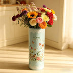 Vintage Metal Round Umbrella Holder Decorative Flower Design Umbrella Stands Entryway Organizer Bucket for Home/Office/Farmhouse - Holds Multiple Umbrellas, Walking Sticks & Canes Flower Blue