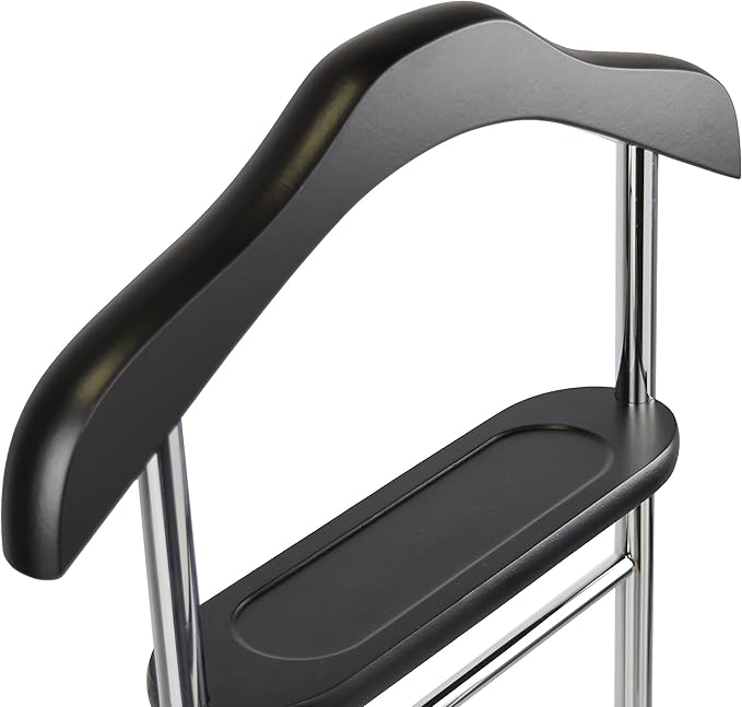 Proman Products Twin Valet with Wooden Hanger Tray & Trouser Bar, Black