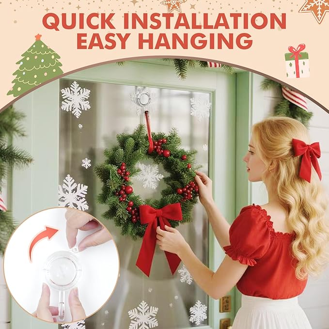 VIS'V Wreath Hanger, Large Twist Lock Suction Cup Wreath Hooks, Heavy Duty, 22 LB Capacity, Removable and Reusable, Round, Clear, 2 Pcs