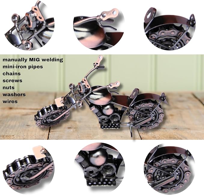Trebisky Metal Motorcycle Sculpture (Copper Chopper) – Vintage Scrap Art Desk Decor for Office & Home, Unique for Dad, Men, Father, or Biker Enthusiasts