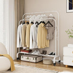 SUOERNUO Garment Rack with Wheels Clothing Rack for Hanging Clothes Multi-functional Bedroom Clothes Rack，White+Double Rods