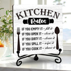 DETIHO Rustic Kitchen Sign Decor, Funny Kitchen Signs for Counter, Farmhouse Wooden Plaque With Iron Stand for Home Desk Shelf Decor - G04