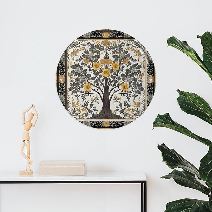 Wall Picture, with Tree Pattern Printed Circular Iron Hanging Picture,Wall Art Decor,Home for Bedroom Living Room Bathroom Decor,Iron Painting 11.8X11.8 in