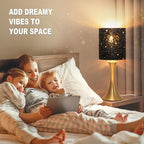 Touch Lamp for Bedroom, 3 Way Dimmable Gold Table Lamp with Black Starry Shade, Decorative Nightstand Lamp Ambient Beside Light for Living Room, Guest Room, Office 3000K LED Bulb Included