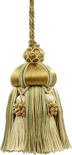 Elegant Hand-Crafted 4" (10cm) Key Tassel, 3 1/2" (8.5cm) Loop, Accented with Crown Tassels (KTAX4) Lemongrass Gold Multicolor #LX02 (Light Gold, Yellow Gold, Sage Green) Individually Sold