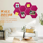 8 Pcs Hexagon Felt Cork Bulletin Board Tiles, Self Adhesive DIY Bulletin Board Pin Board for Office School Home Wall Decor Memos Photos Display(Rose Red)