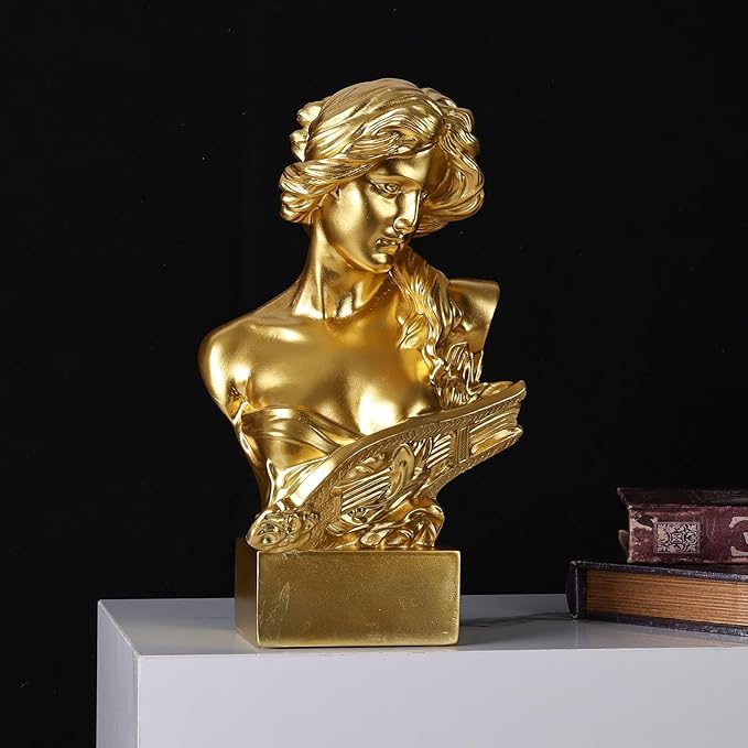 11.8" H Greek Mythology Bust Statue Decor,Artemis Statues Roman Goddess Figurines,Used for Sketch Practice Aesthetics Statues and Sculptures and Indoor Filling Space for Living Room, Bedroom (Gold)