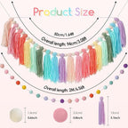 2pcs Boho Tassel Garland,Pom Pom Tassel,6.5 Feet Long 20 Balls Ball Garland,Colorful Wall Hanging Party Decorative Banner Pastel,Home Decoration Wedding Birthday Baby Shower
